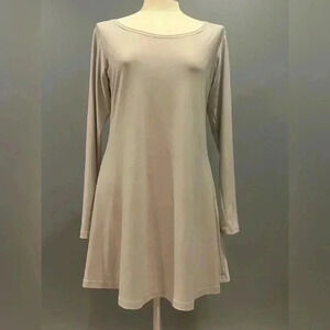 Sympli Women’s Sz4 Tan Longsleeve Tunic Top Flowy Jersey Lagenlook Minimalist
